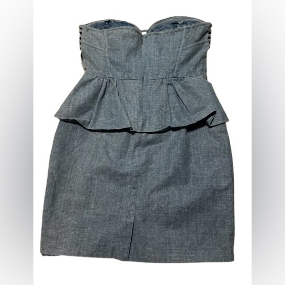 Aryn K Strapless Denim Peplum Dress Mini | Bustier Fit Chic | M | - Picture 3 of 5